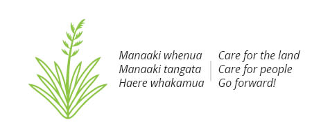Manaaki whenua  Manaaki tangata Haere whakamua | Care for the land Care for people Go Forward! 