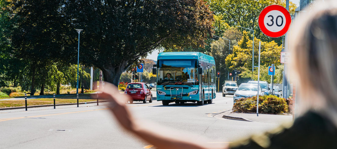 Metro Route 110 trial bus travelling through Aranui