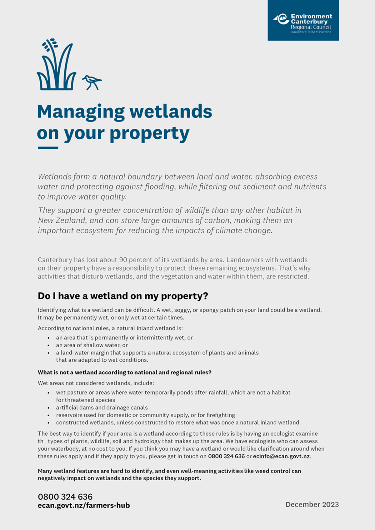 Managing wetlands on your property Dec23 cover