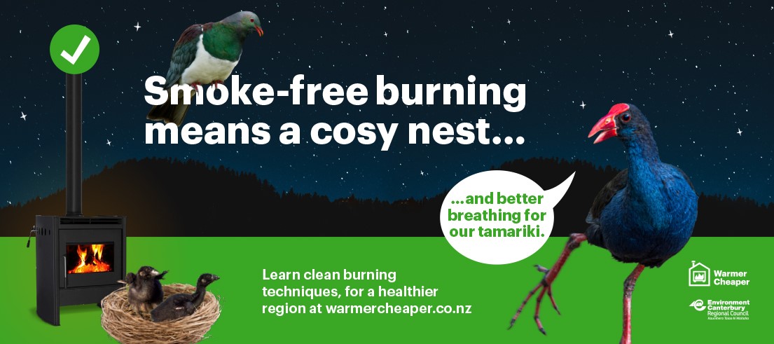 Smoke-free burning means a cosy nest and better breathing for our tamariki. Learn clean burning techniques, for a healthier region: warmercheaper.co.nz 