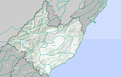 Map of the Hurunui district with 12 with its 12 ecological districts. 