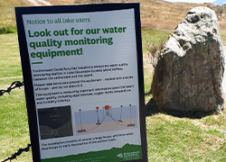 Signage at Lake Clearwater lets lake users know about the equipment.