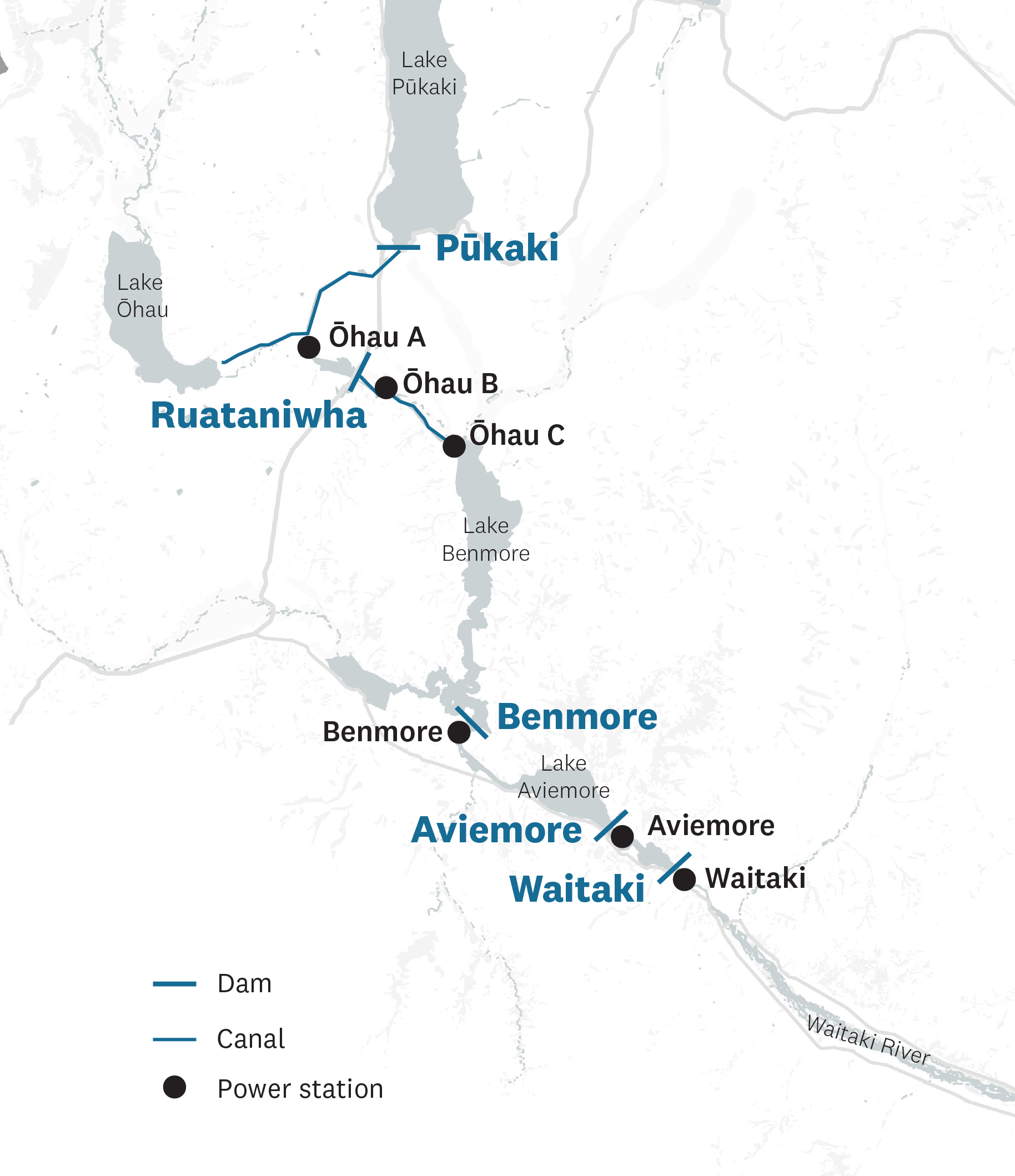 View hydroelectric schemes in the Waitaki district