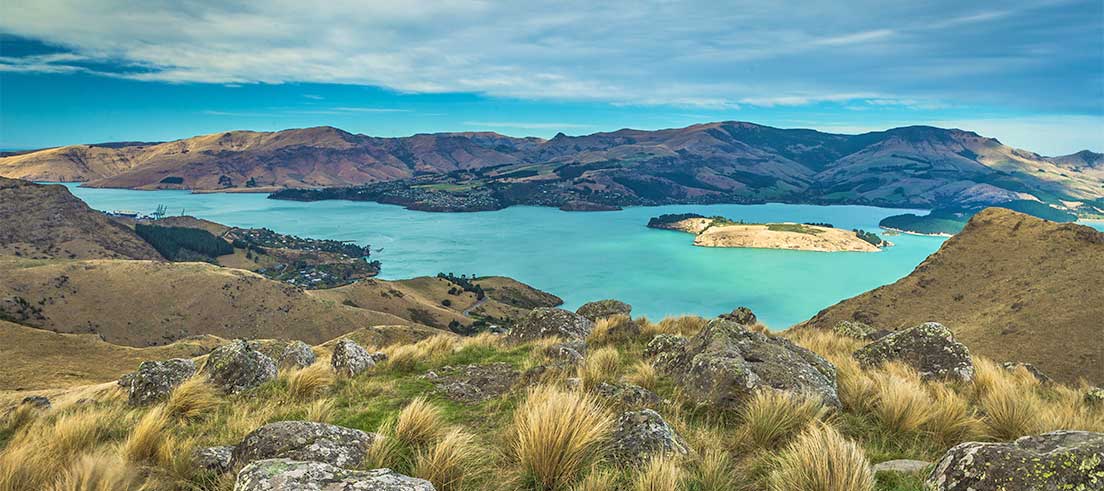 Banks Peninsula from Christchurch port hills scenic landscape view over Lyttleton