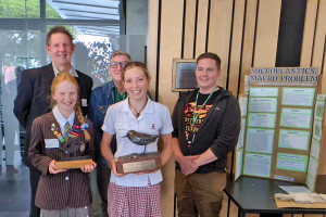 Millie and Holly: Millie Palmer (winner) and finalist Holly Fraser with judge Jon Hickford, and Councillors Greg Byrne and Paul Dietsche.