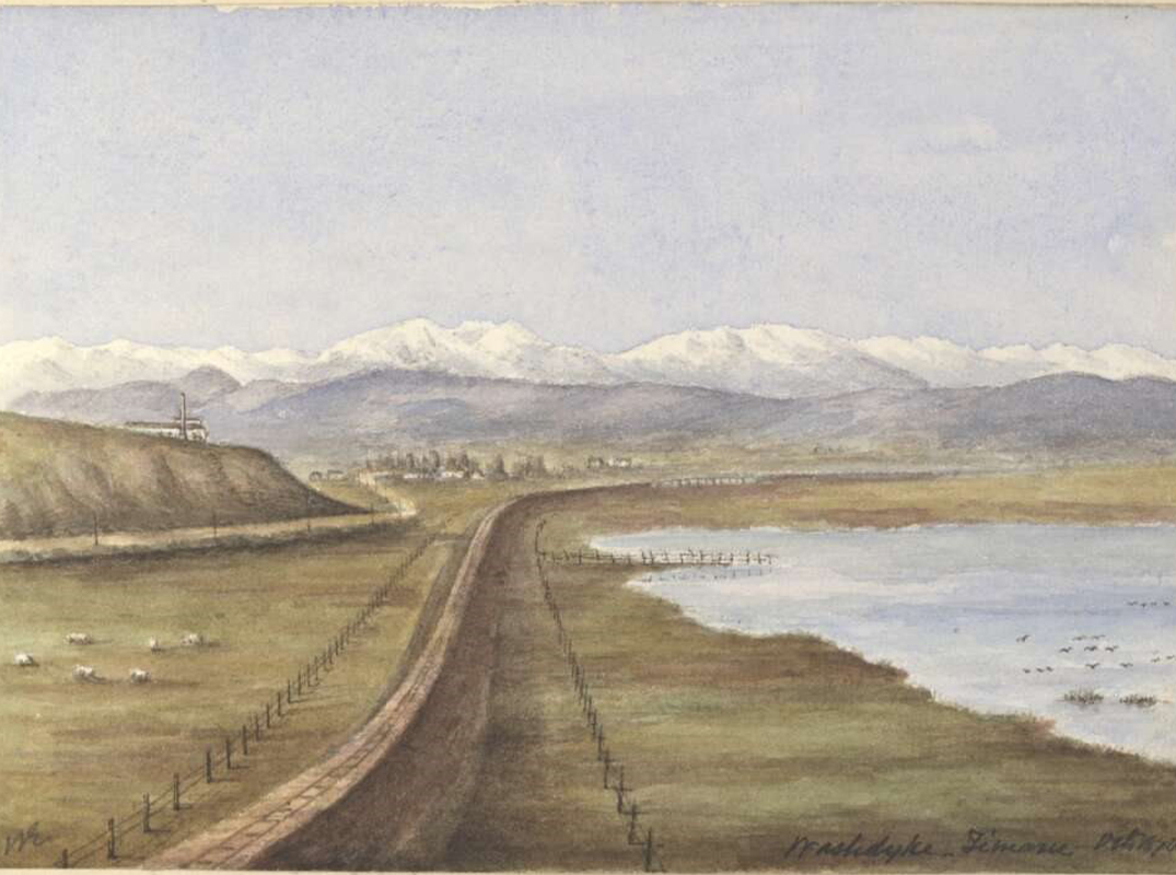 A rare, historic painting of Waitarakao Washdyke Lagoon in 1874