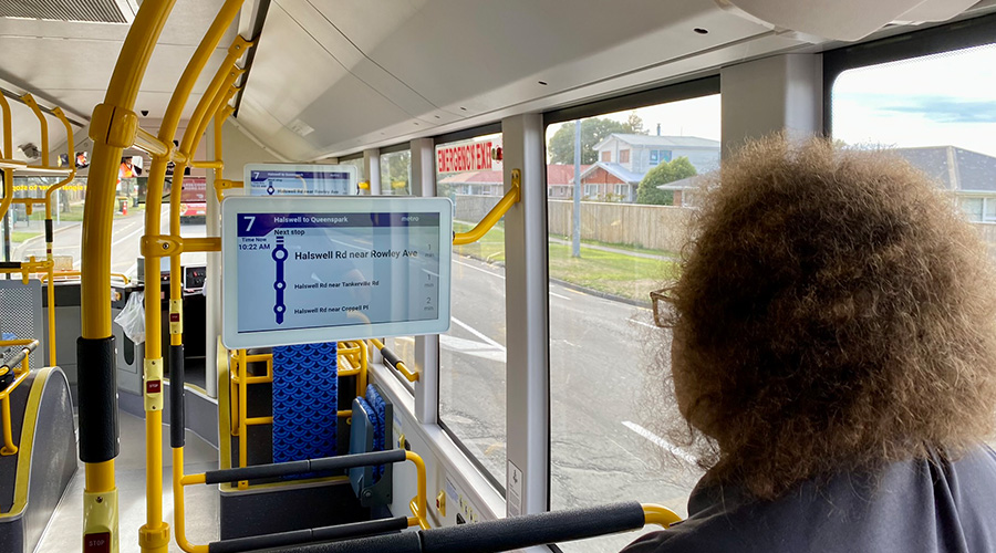Screens in buses will show the next three bus stops.