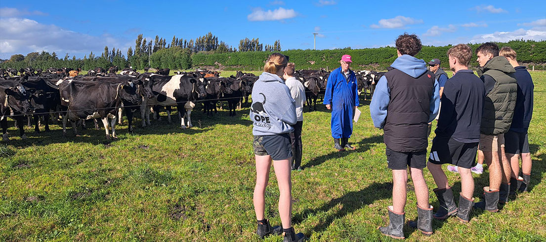 <p>Ashburton College ākonga learning about the environmental considerations needed for dairy farming</p>