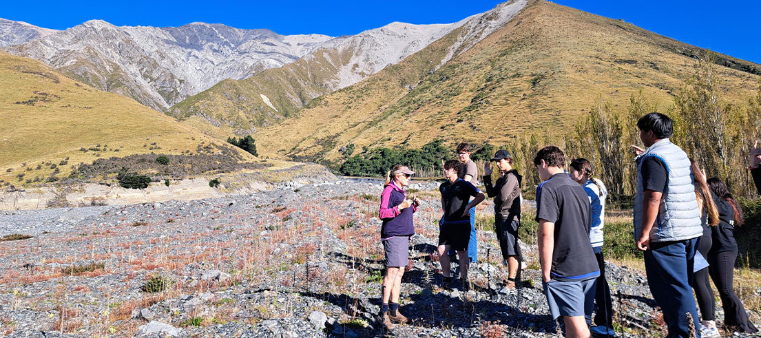 <p>Mt Hutt College Year 13 Geography class learning about river behaviours and sediment.</p>