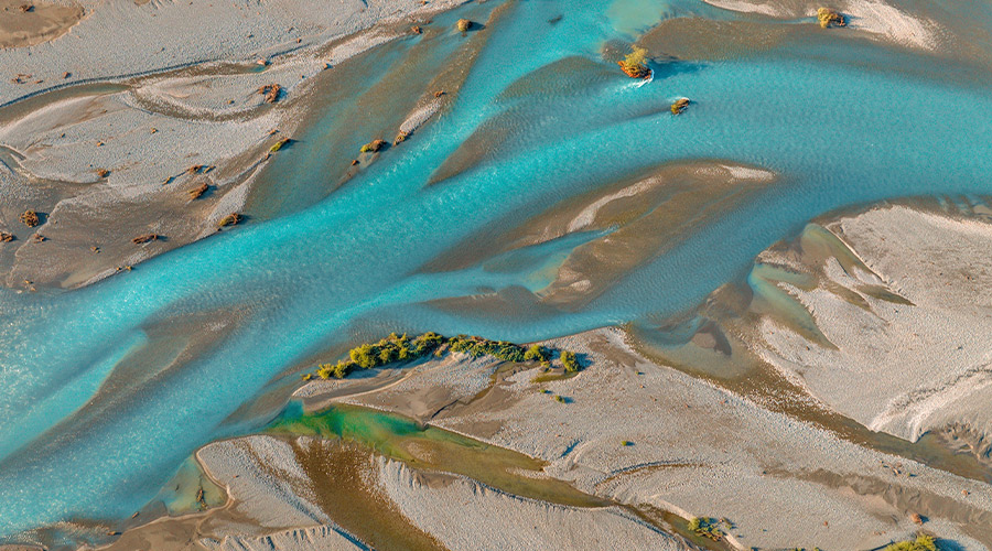 Braided river with glacial meltwater blue