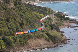 KiwiRail train on Kaikōura coast