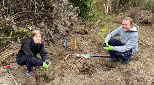 Environment canterbury staff helping out with planting at Waimakariri River Regional Park